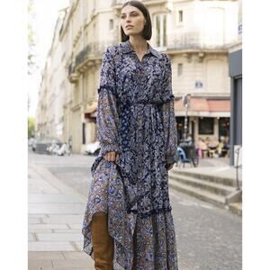 Miss June Paris Blue Paisley Floral Button Down Tie Waist Maxi Dress Tuckernuck